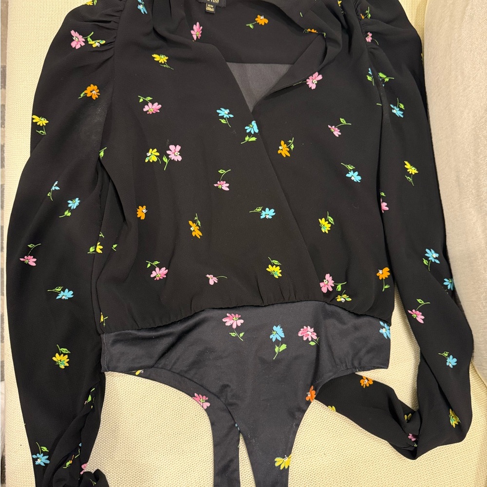 AFRM Black Bodysuit with Orange Floral Accents